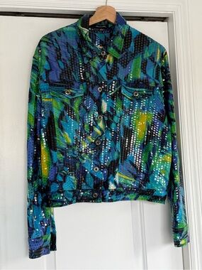 Notations Blue & Green Sequin-Embellished Jacket